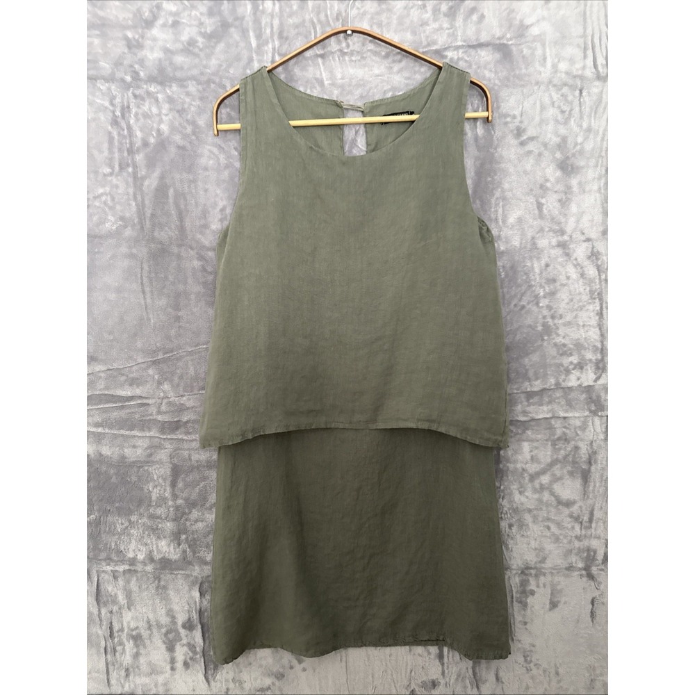 Lungo L'arno Dress Womens Size XS Green Italy Sleeveless Layered Shift Linen